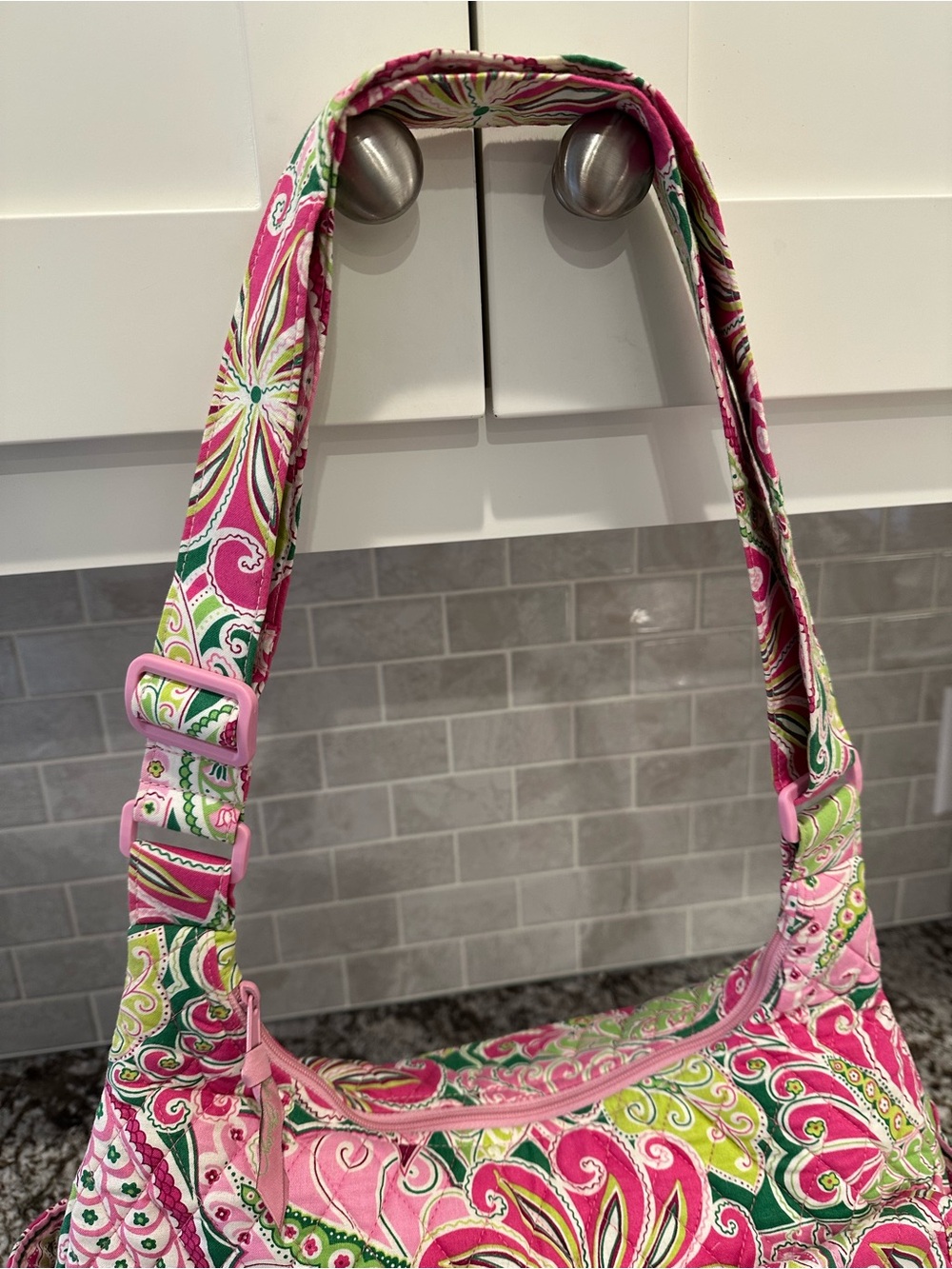 Vera Bradley Retired Pinwheel Pink Cargo Sling Bag Adjustable Shoulder Strap - Picture 3 of 14
